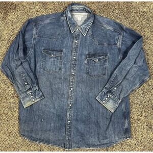 Vintage 90s Men's Carhartt Distressed Pearl Snap Denim Western Shirt Size 4XL
